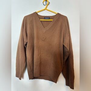Nicole Club For Men 100% Wool Brown V-Neck Sweater Vintage Japanese Knit ptp22